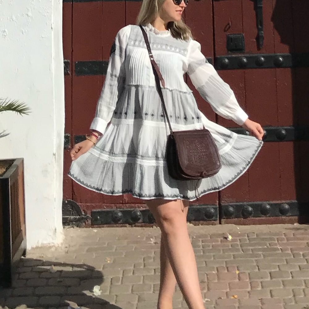 Zara Boho Dress with Black Geometric Embroidery